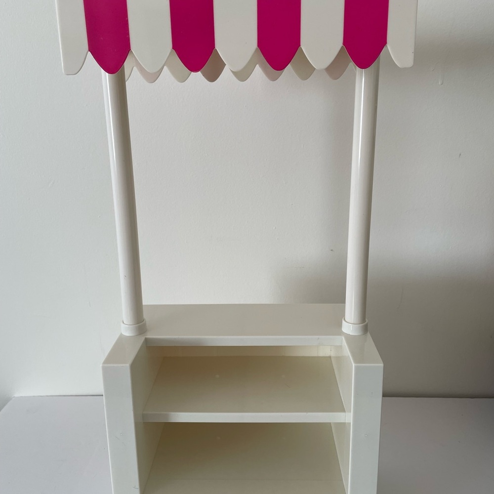 Pink and White Striped Toy Stand